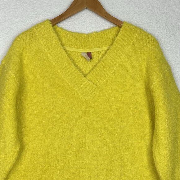 Anthropologie Pilcro Teddy Chunky Sweater Oversized Sz M Yellow Wool Blend Soft - Picture 3 of 15